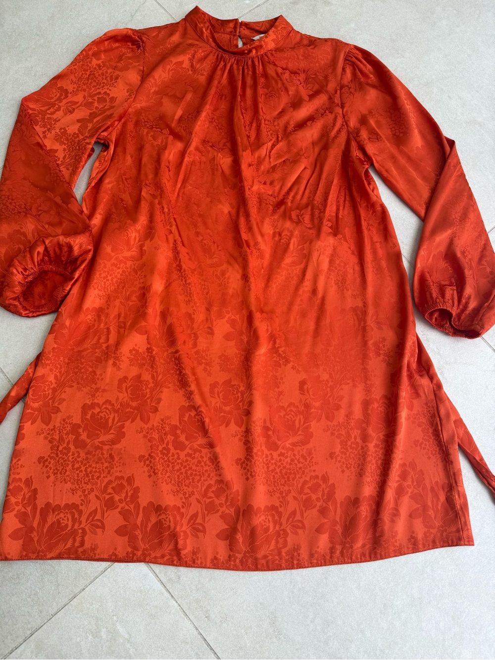 Women's Orange Floral Jacquard Long-Sleeve Dress